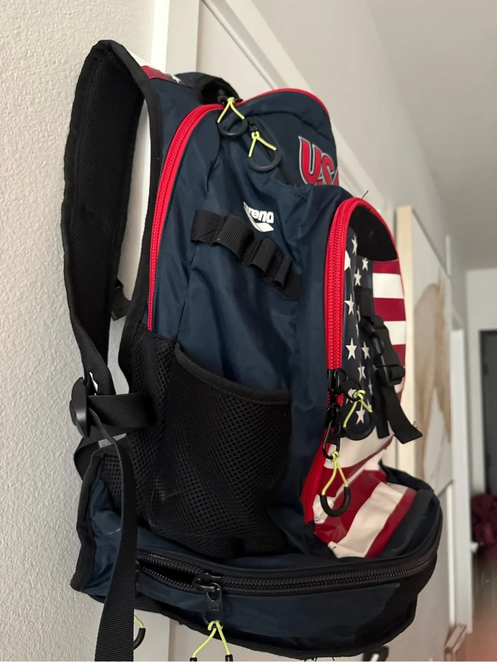 Arena USA Swimming National Team Backpack Navy Red USA Flag Design